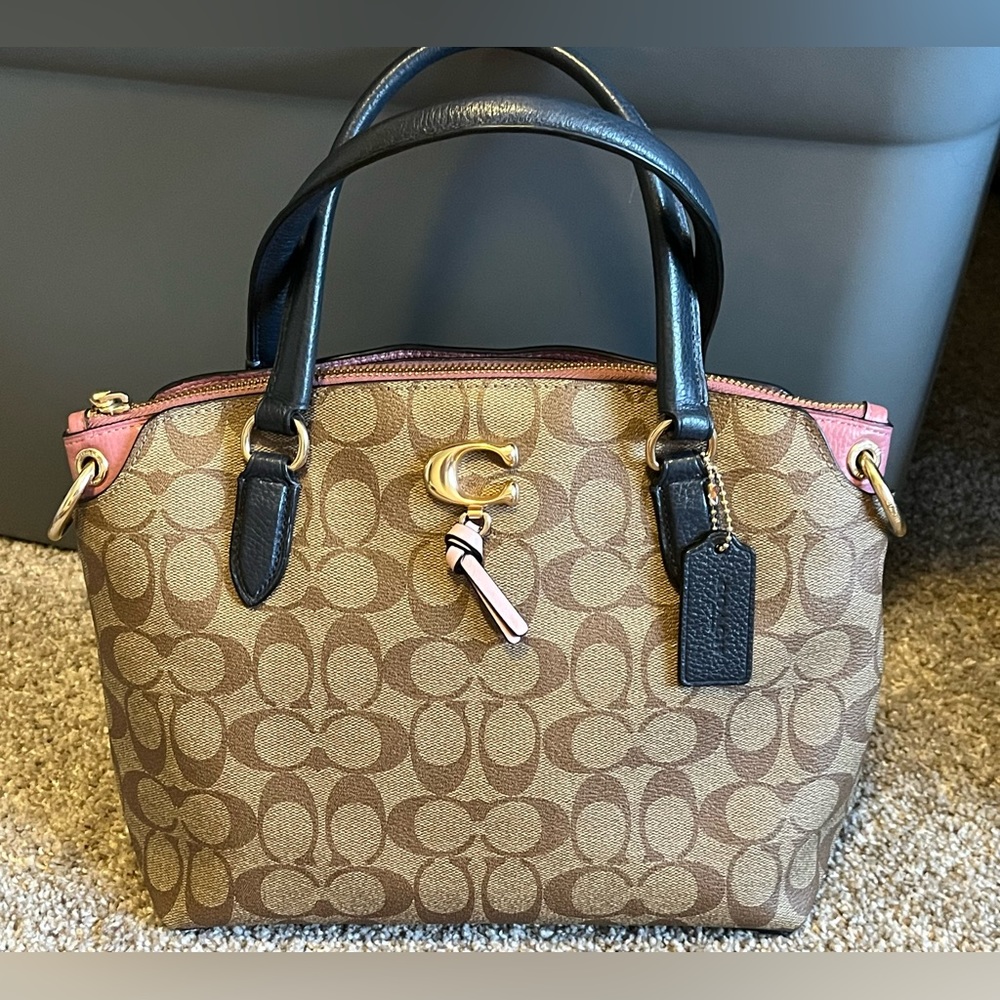 Authentic Coach Remi Signature Crossbody Bag, Khaki/Pink/Blue